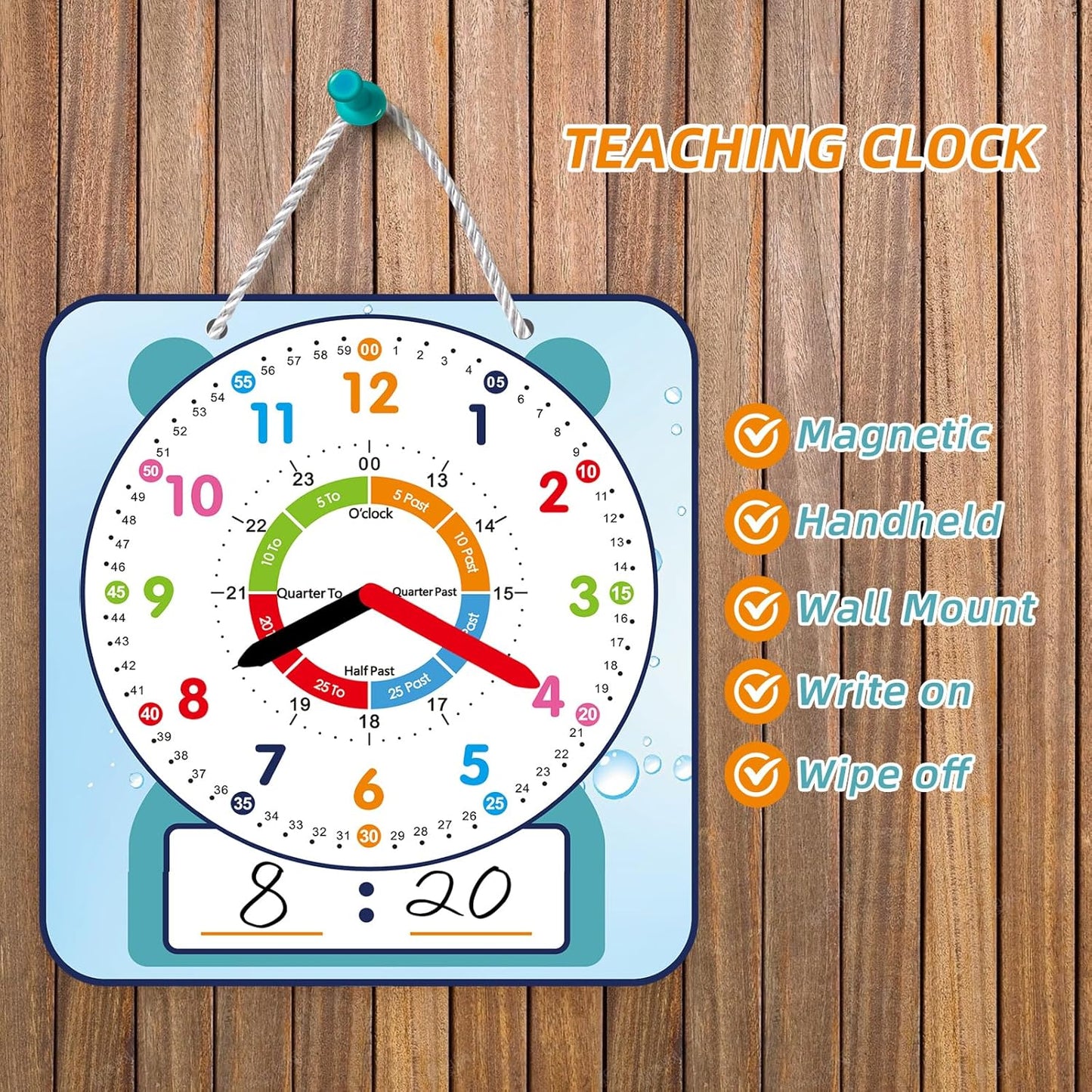 ANCOMEDO Large 12" Magnetic Writable Dry Erase Teaching Clock,Teaching Demonstration Clock for Kids Learning Time with Cute Style for Home School Classroom Supplies(12" x 11")