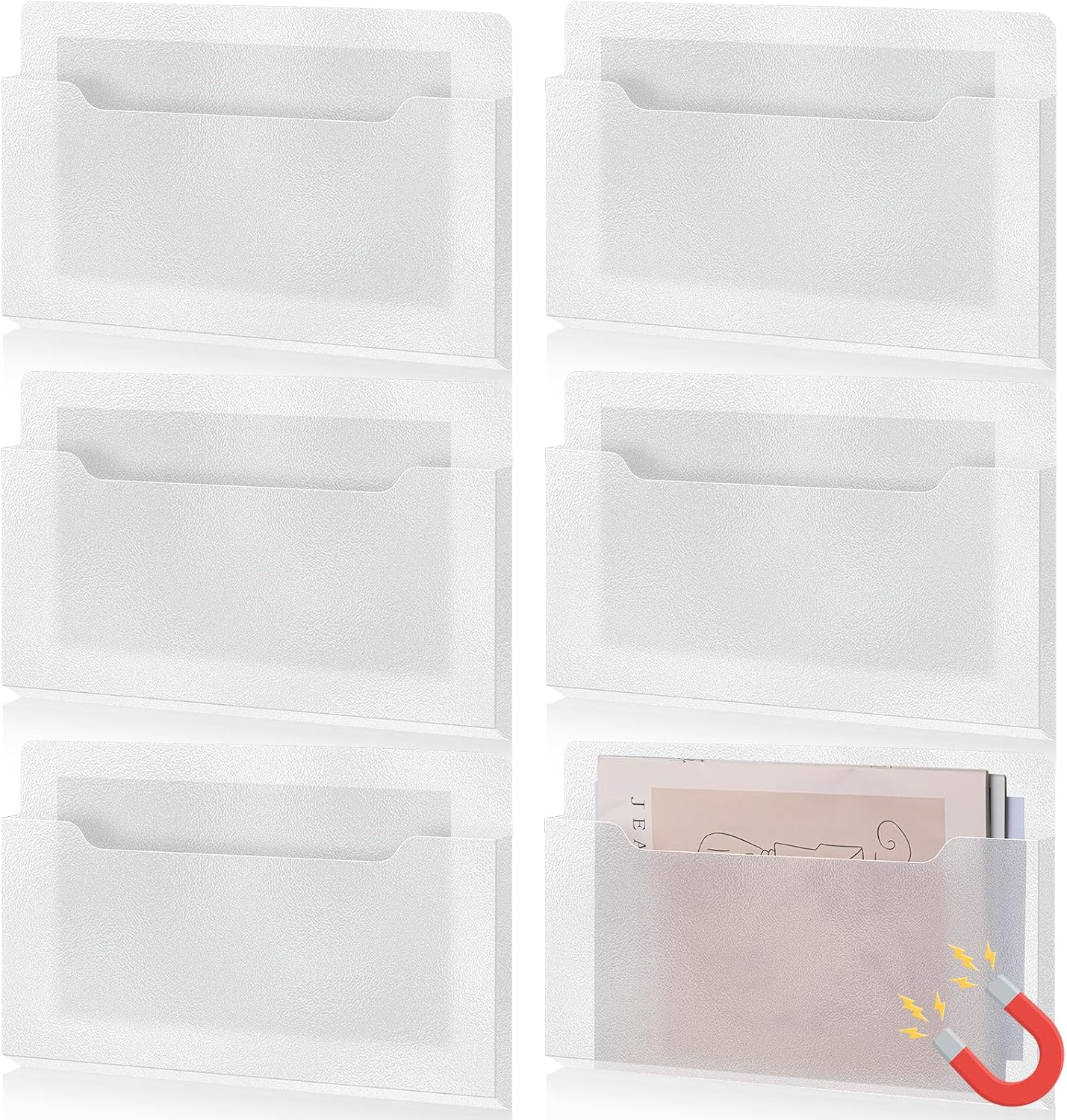 Fuutreo 6 Pcs Magnetic Wall File Organizer Magnetic Wall File Holder Refrigerator Magazine Holder for Mail Letters Paper(Aqua Green,Vertical-large)