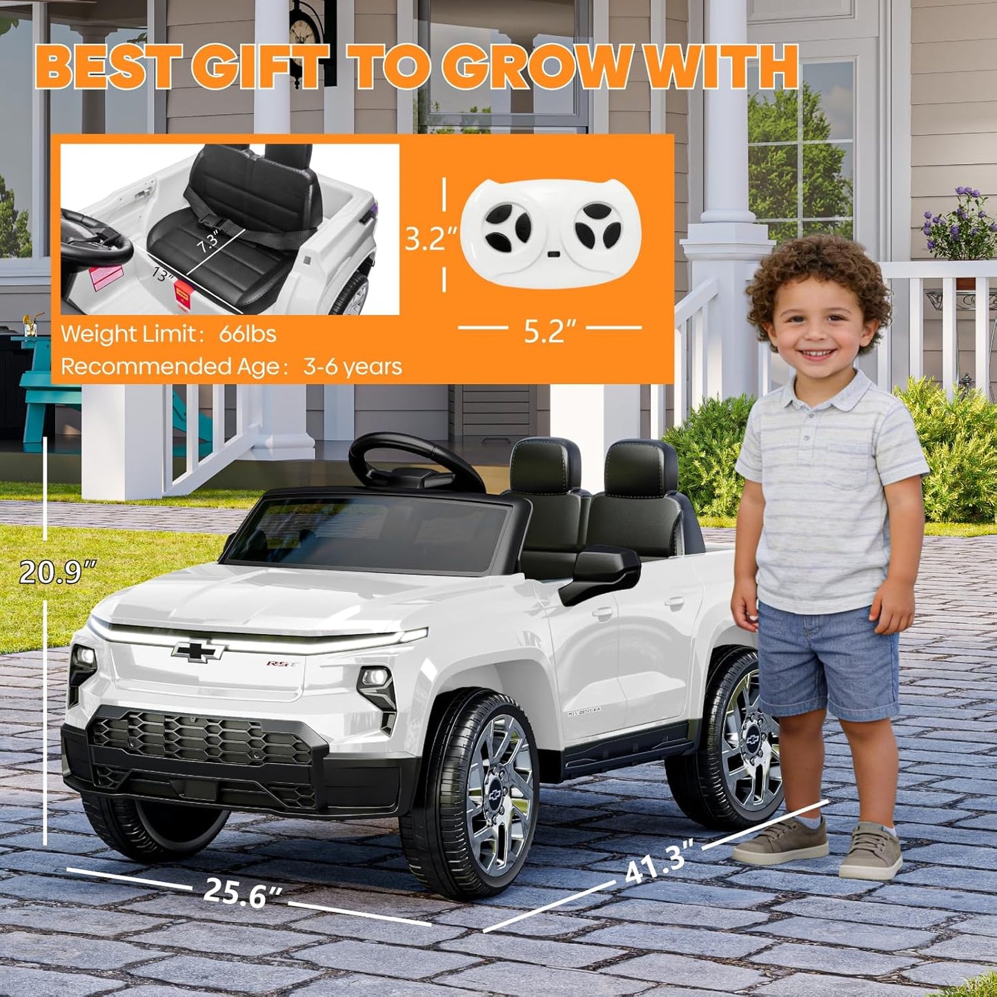 24V Licensed Chevrolet Silverado Electric Car for Kids, Ride on Toys for Toddlers with Remote Control, Soft Start, LED Lights, Music Player, Seat Belts, Easy to Assemble, Black