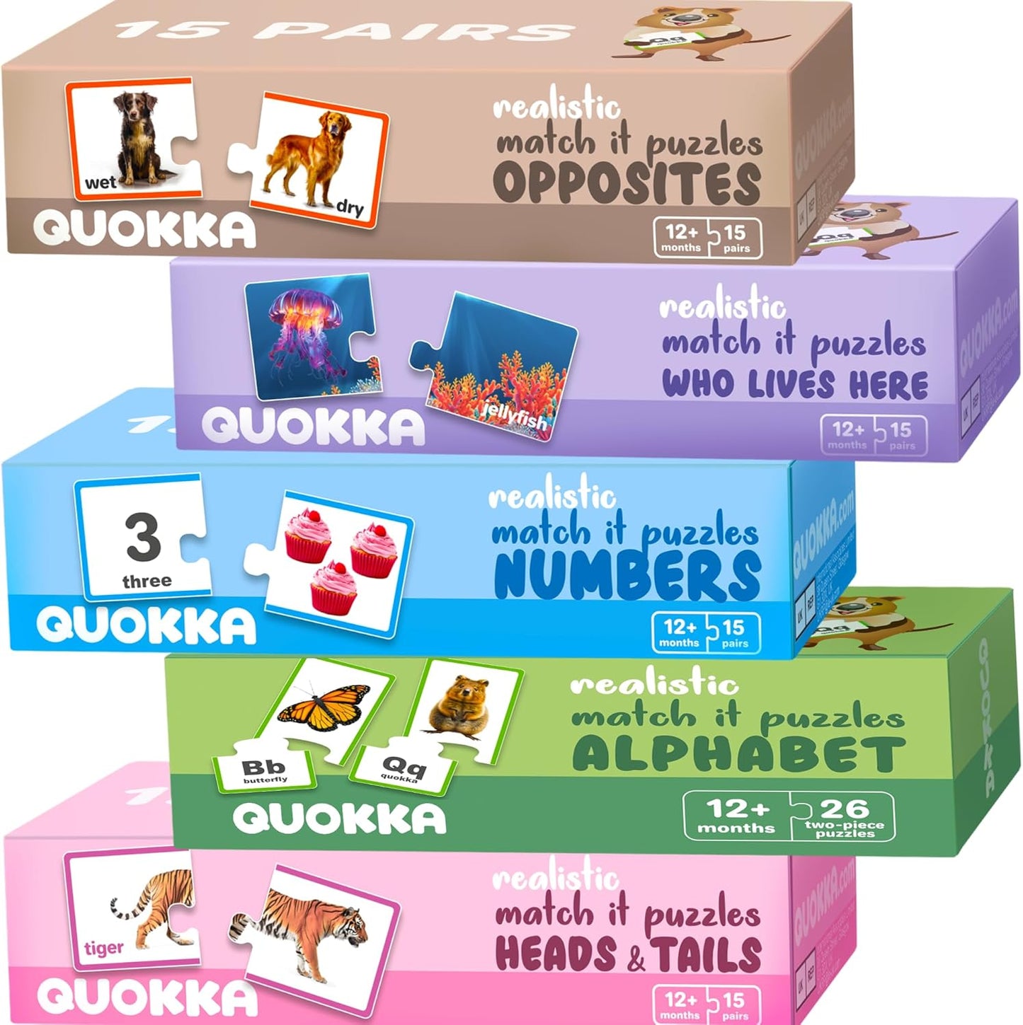 QUOKKA 5X MEGASET Puzzles for Toddlers 3-5 - Matching Games for Kids Ages 2-4 - Numbers Animals Opposites ABC Learning for Toddlers 1-3 Year Old - Educational Toy Activities for Boy and Girl