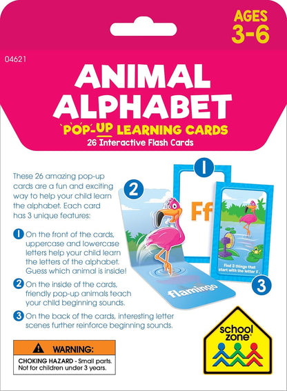 School Zone Animal Alphabet Pop-Up Learning Cards: 26 Interactive Flash Cards, Preschool, Kindergarten, Teach Abc's, Uppercase and Lowercase Letters, Spelling, Beginning Sounds, Ages 3-6