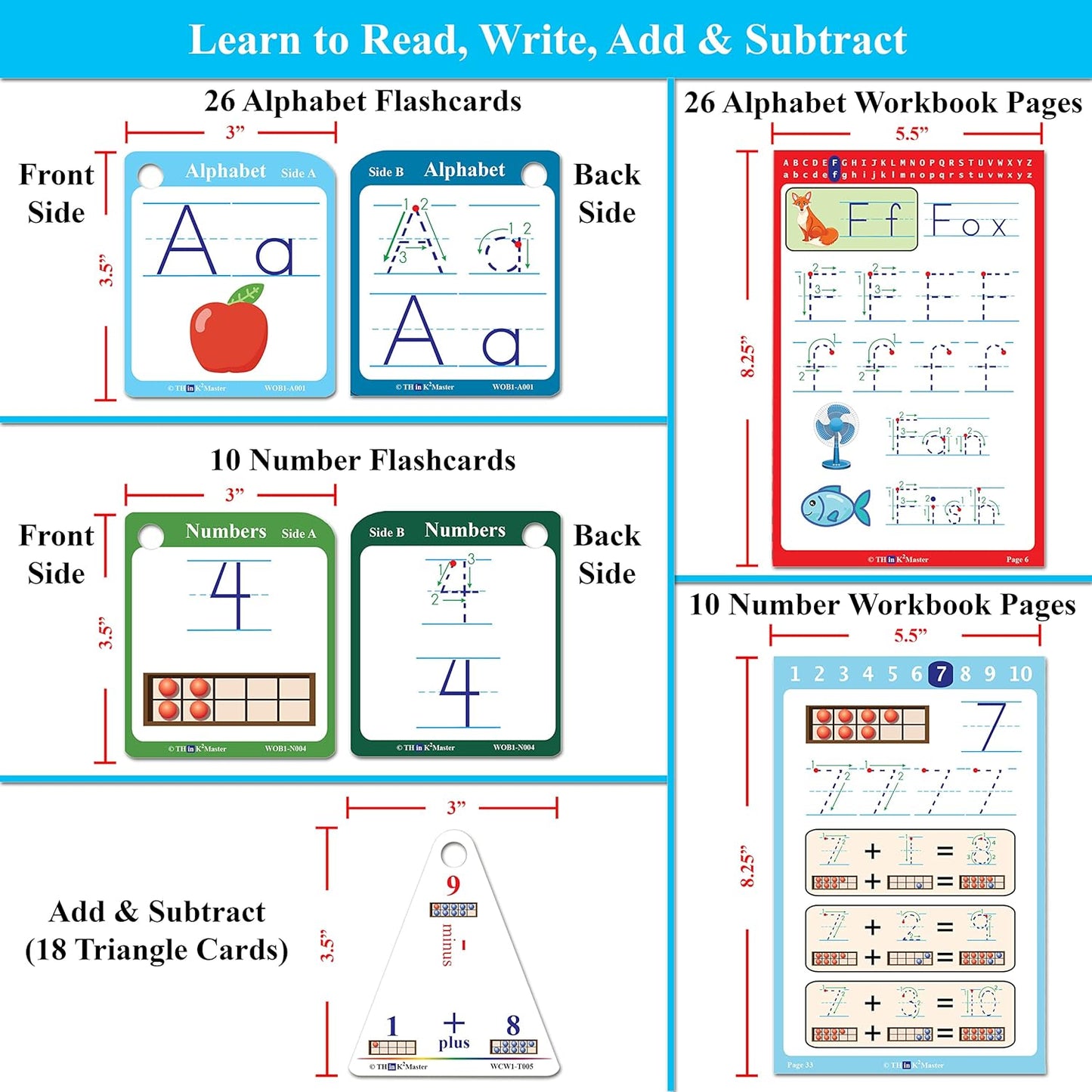 Think2Master Alphabet, Numbers & Words. Book & Flash Cards - Read & Write, Count & Add