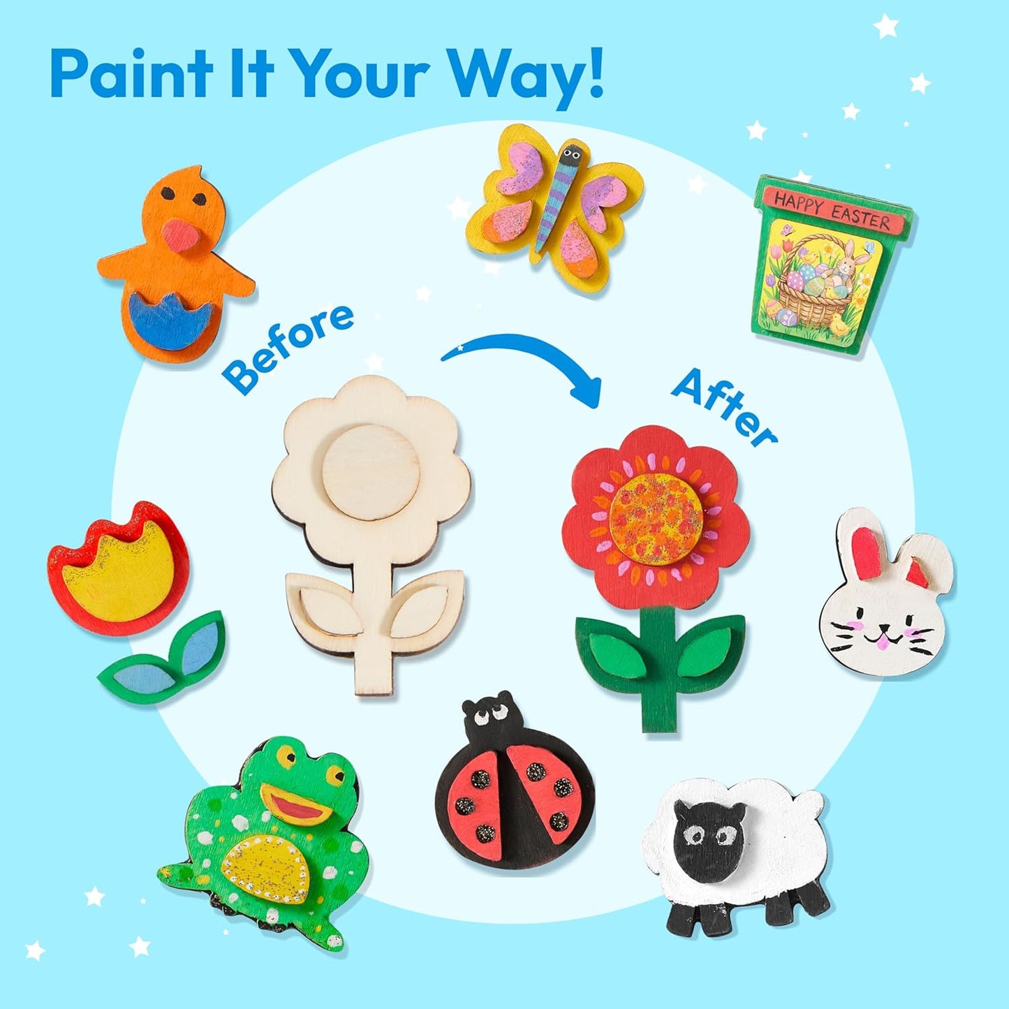 JOYIN 12 Wooden Magnet Creativity Arts & Crafts Painting Kit for Kids, Decorate Your Own Painting Gift for Halloween Crafts, Birthday Parties and Family Crafts, Party Favors for Boys Girls