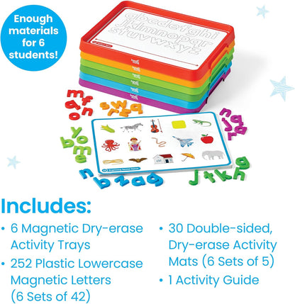 hand2mind Alphabet Word Work Small Group Set, Lowercase Magnetic Letters, Magnetic Letter Trays, Phonics Manipulatives, Phonemic Awareness Activities, Science of Reading Classroom Materials (Set of 6)