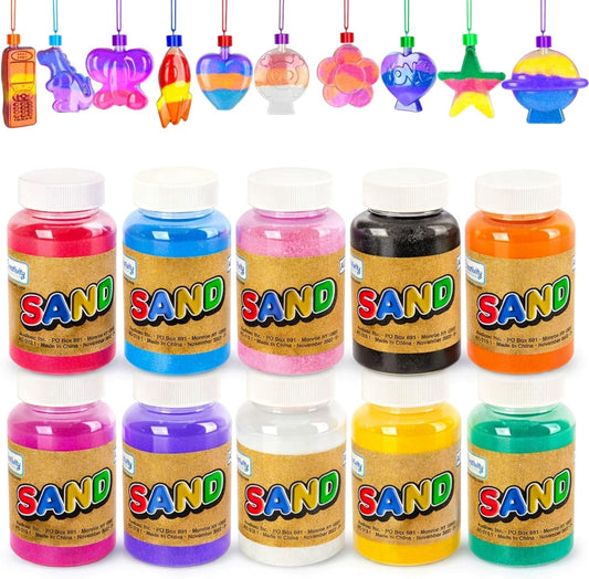 ArtCreativity 40-Pack Colored Sand Art Kit for Kids - Includes 10 Assorted 8oz Sand Bottles, 24 Sand Art Bottle Necklaces & 6 Funnels - Bulk DIY Craft Project for Birthday Parties Boys & Girls