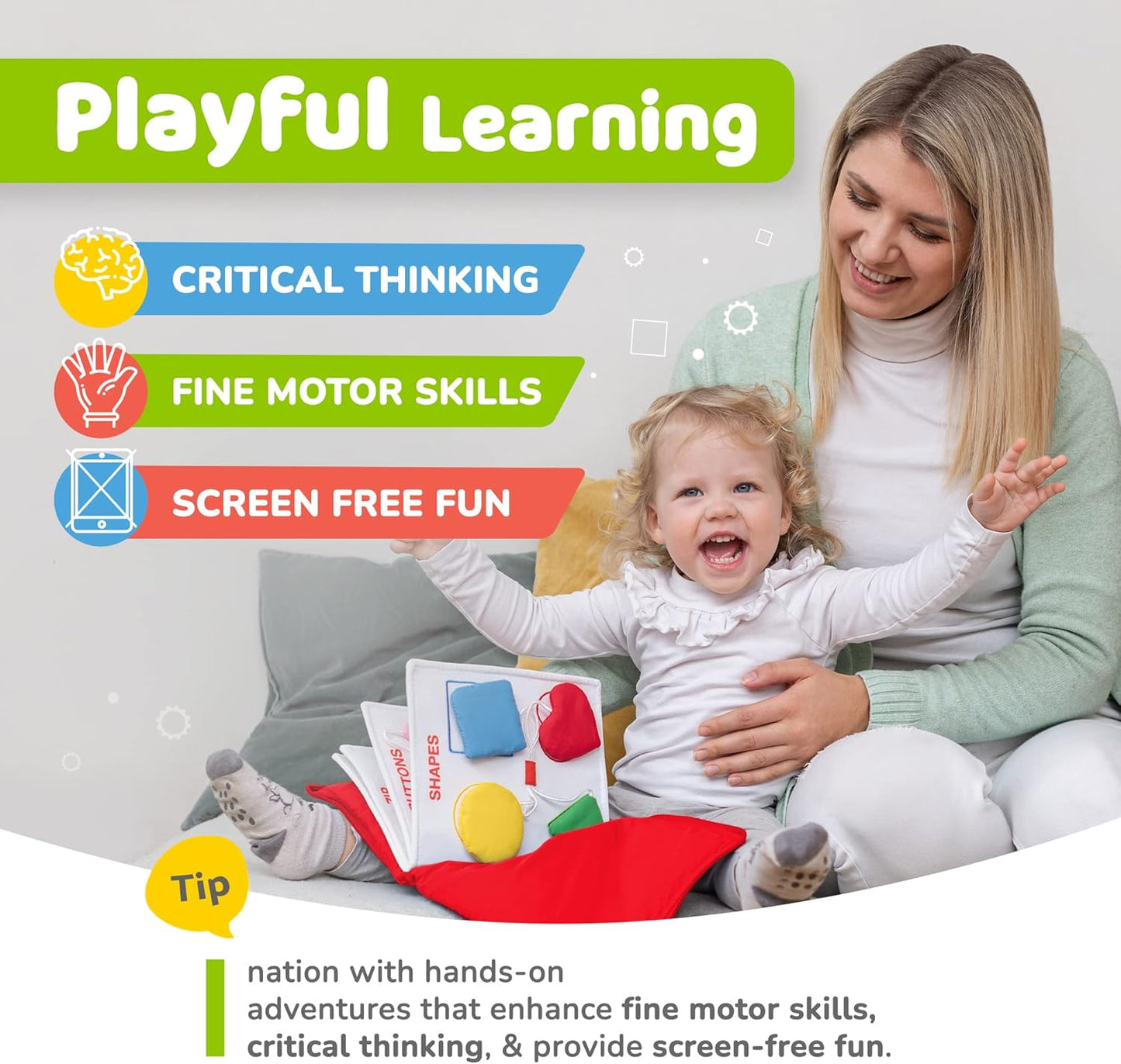 deMoca Travel Toys for Toddlers, Quiet Book for Toddlers 1-3, Baby Travel Toys for Airplane Car Rides, Montessori Busy Book for 1 Year Old with All Parts Attached, Felt Activity Pad, No Noise Gift