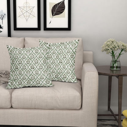 Blue Green Floral Block Print Pillow Covers 12X20 Set of 2, Flower Pattern Spring Summer Print Decorative Throw Pillow Covers Outdoor Farmhouse Seasonal Cushion Case Couch Sofa Bed Decor