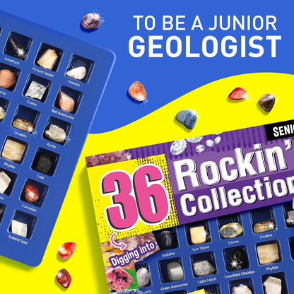 Gamerside Rocks for Kids - 48 Real Rocks, Gemstones & Crystals Collection – Educational Science Kit, Great Rock Collections STEM Gift for Boys & Girls Ages 6-12