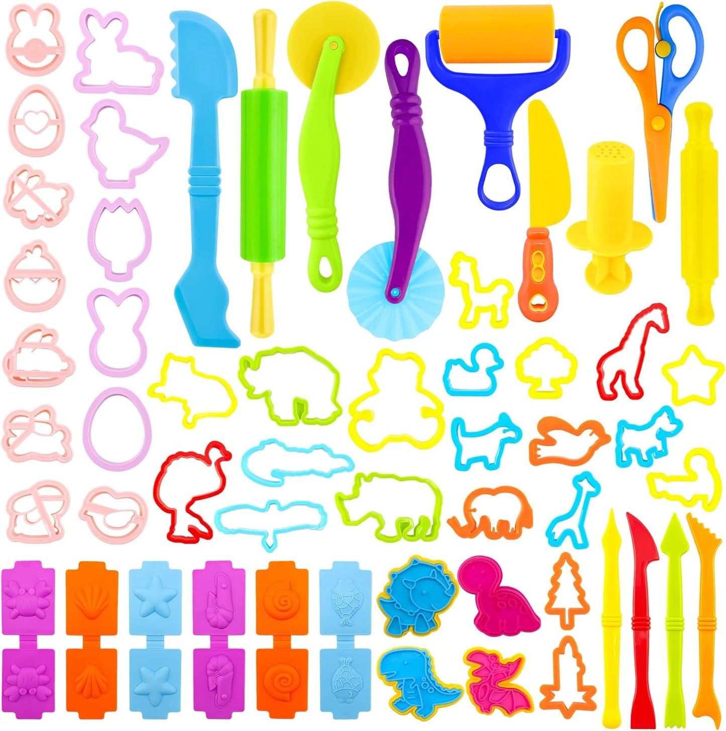 Dough Tools for Kids,9-Piece Kids Clay and Dough Tool Kit– Includes Roller, Rolling Pins, Cutting Tools, Safe Scissors & Plastic Knife for Fun DIY Craft Activities