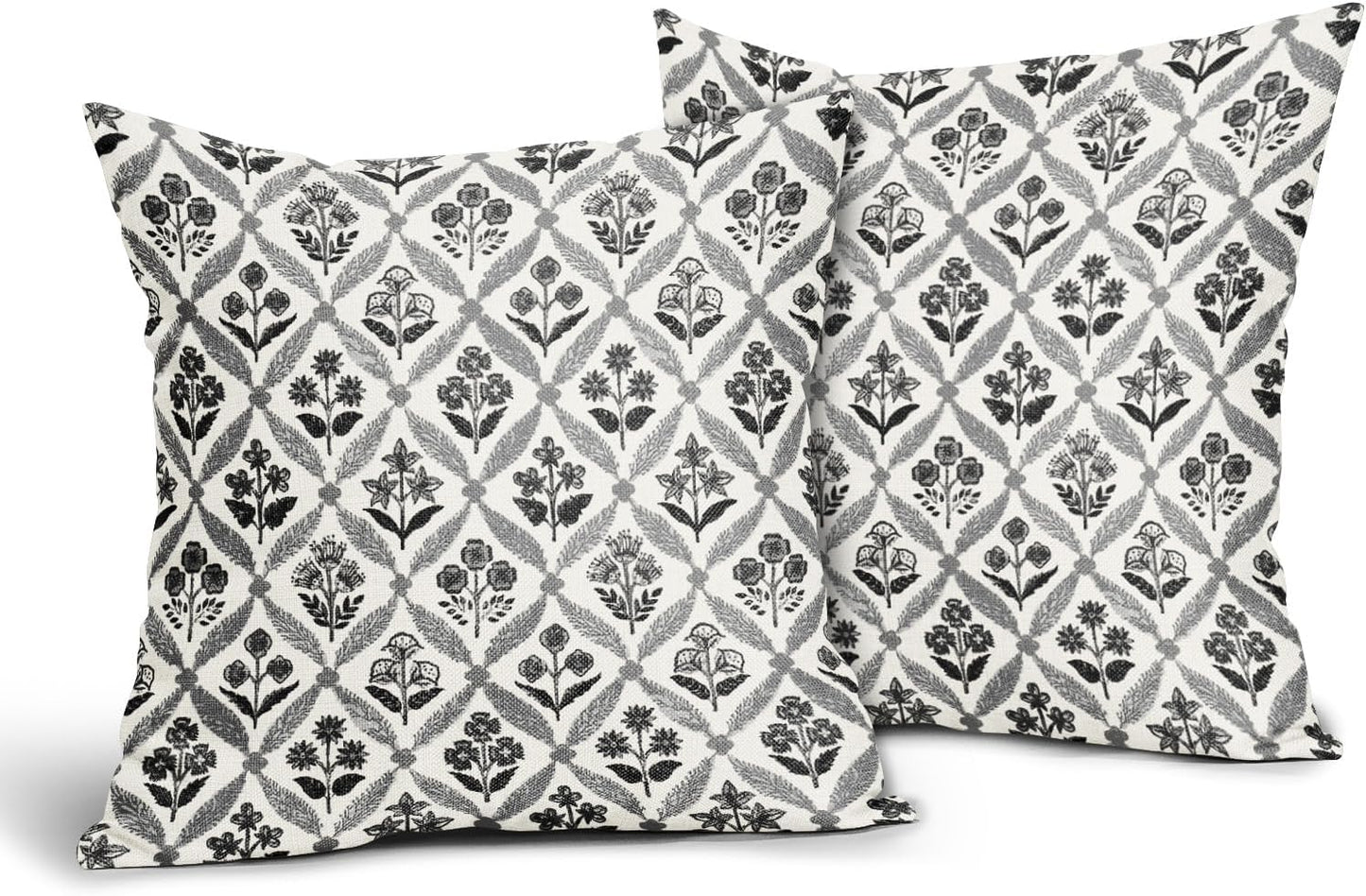 Blue Green Floral Block Print Pillow Covers 12X20 Set of 2, Flower Pattern Spring Summer Print Decorative Throw Pillow Covers Outdoor Farmhouse Seasonal Cushion Case Couch Sofa Bed Decor