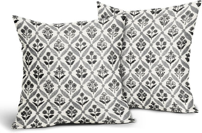 Blue Green Floral Block Print Pillow Covers 12X20 Set of 2, Flower Pattern Spring Summer Print Decorative Throw Pillow Covers Outdoor Farmhouse Seasonal Cushion Case Couch Sofa Bed Decor