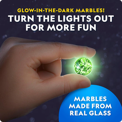 NATIONAL GEOGRAPHIC Glowing Marble Run – Construction Set with 15 Glow in The Dark Glass Marbles & Storage Bag, STEM Gifts for Boys and Girls, Building Project Toy (Amazon Exclusive)