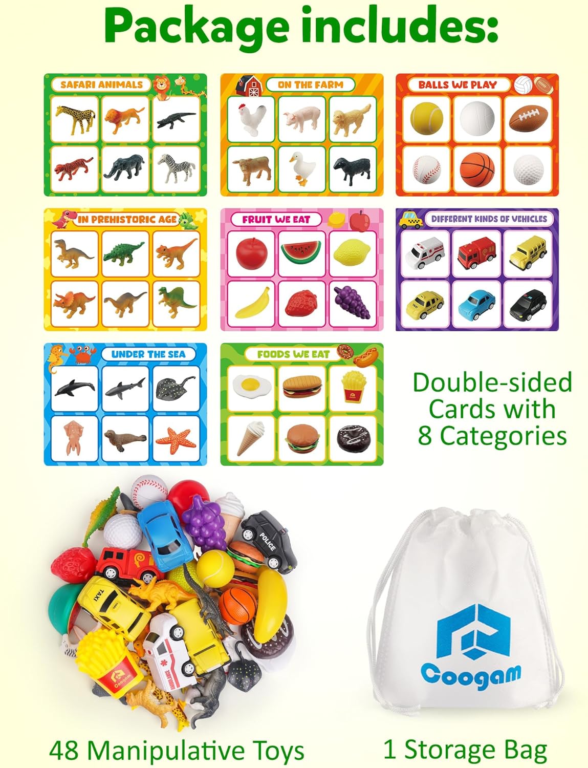 Coogam Sorting Toys for Toddles, Animals Figures Dinosaurs Birds Insects Cognition Matching Game Playset, Fine Motor Learning Activities Educational Toy Gift for 3 4 5 Year Old Kid
