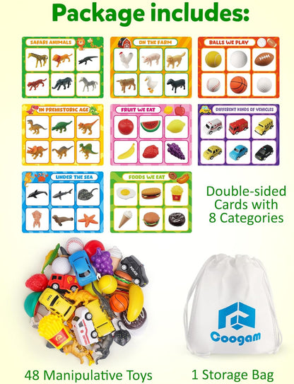 Coogam Sorting Toys for Toddles, Animals Figures Dinosaurs Birds Insects Cognition Matching Game Playset, Fine Motor Learning Activities Educational Toy Gift for 3 4 5 Year Old Kid