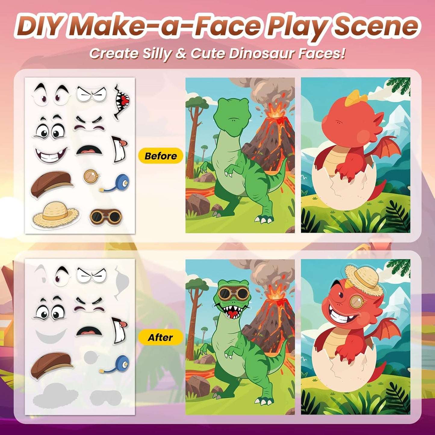 Animals Reusable Sticker Book for Toddlers, DIY Make-a-face Animals Jelly Fun 3D Stickers, Washable Puffy Stickers for Kids Toys, Airplane Road Trip Travel Activities Essentials for Kids 3 4 5 Years