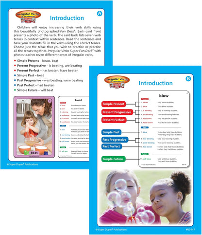 Super Duper Publications | Irregular Verbs in Sentences Photo Fun Deck Flash Cards | Educational Learning Resource for Children