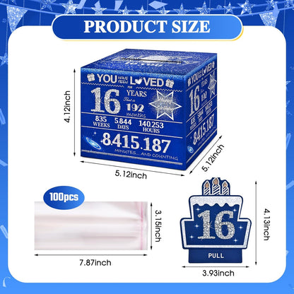 10 Happy Birthday Money Box for Cash Gift, 10th Birthday Decorations for Boys and Girls, Gifts for 10 Year Old Boy, Boy Gift Ideas, Cool Things for Teen -Blue with 100PCS Bags