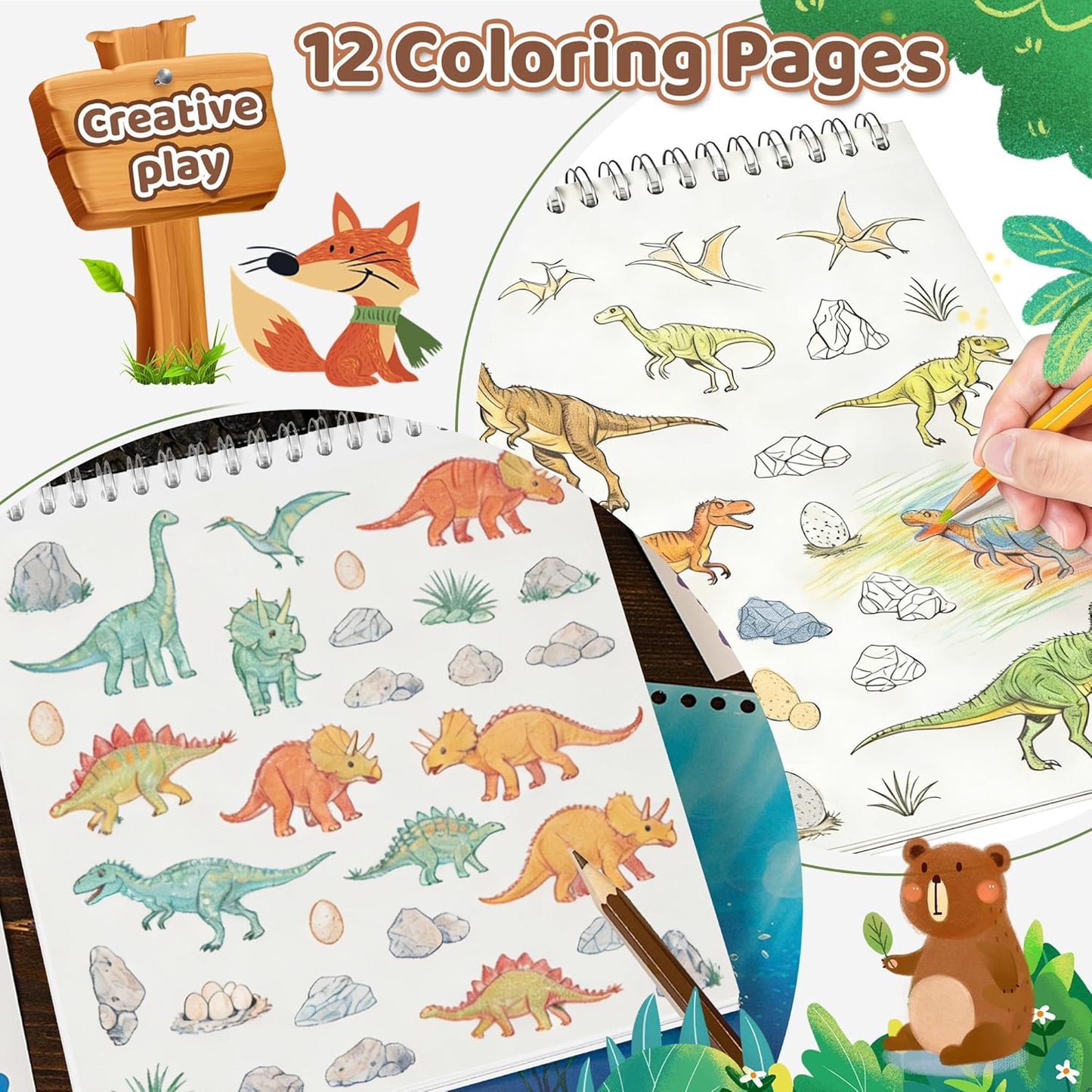 Animal Sticker Book for Toddlers 2-4 Years Sticker Activity Book for Kids with 12 Scenes & 12 Coloring Pages Toddler Travel Essential Quiet Time Activities