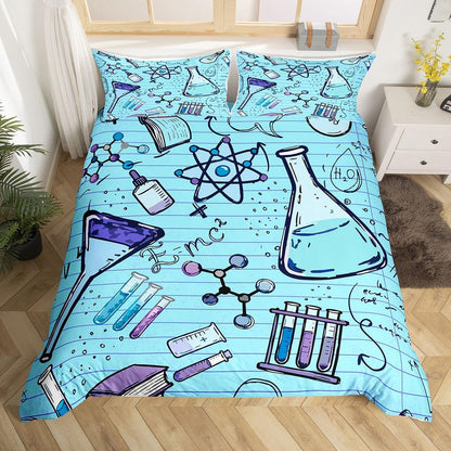 Erosebridal Chemistry Lab Bedding Set Twin Size Chemical Equation Duvet Cover for Boys Girls Chemical Elements Science Theme Comforter Cover Teens Kids Science Students Bedding School Dorm Room Decor