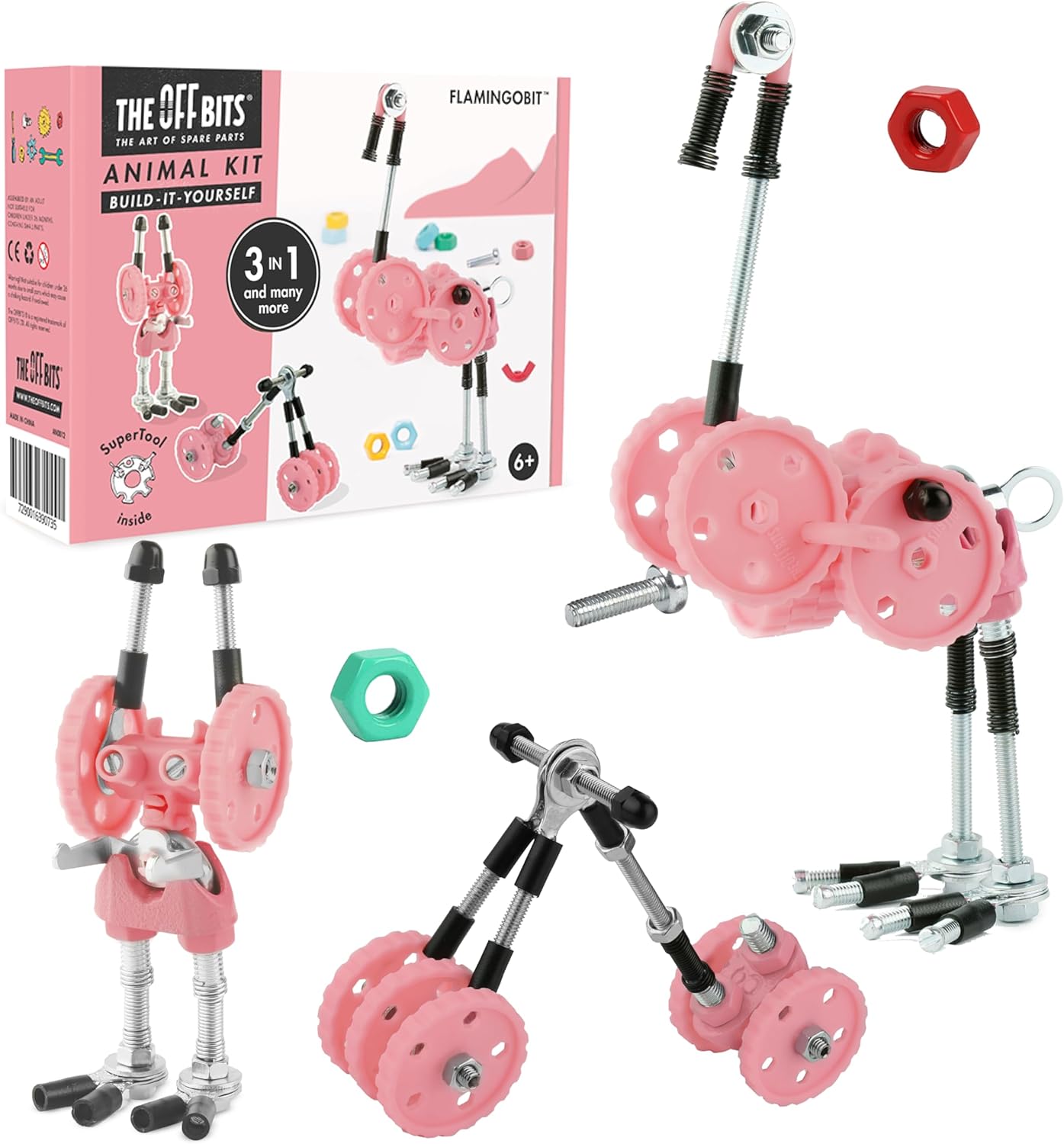 The Off Bits Erector Set: Animal Mini STEM Toys for Kids 6+, Toy Building Sets with Nuts & Bolts, STEM Building Toys Gifts for Boys and Girls (Blue Elephant)