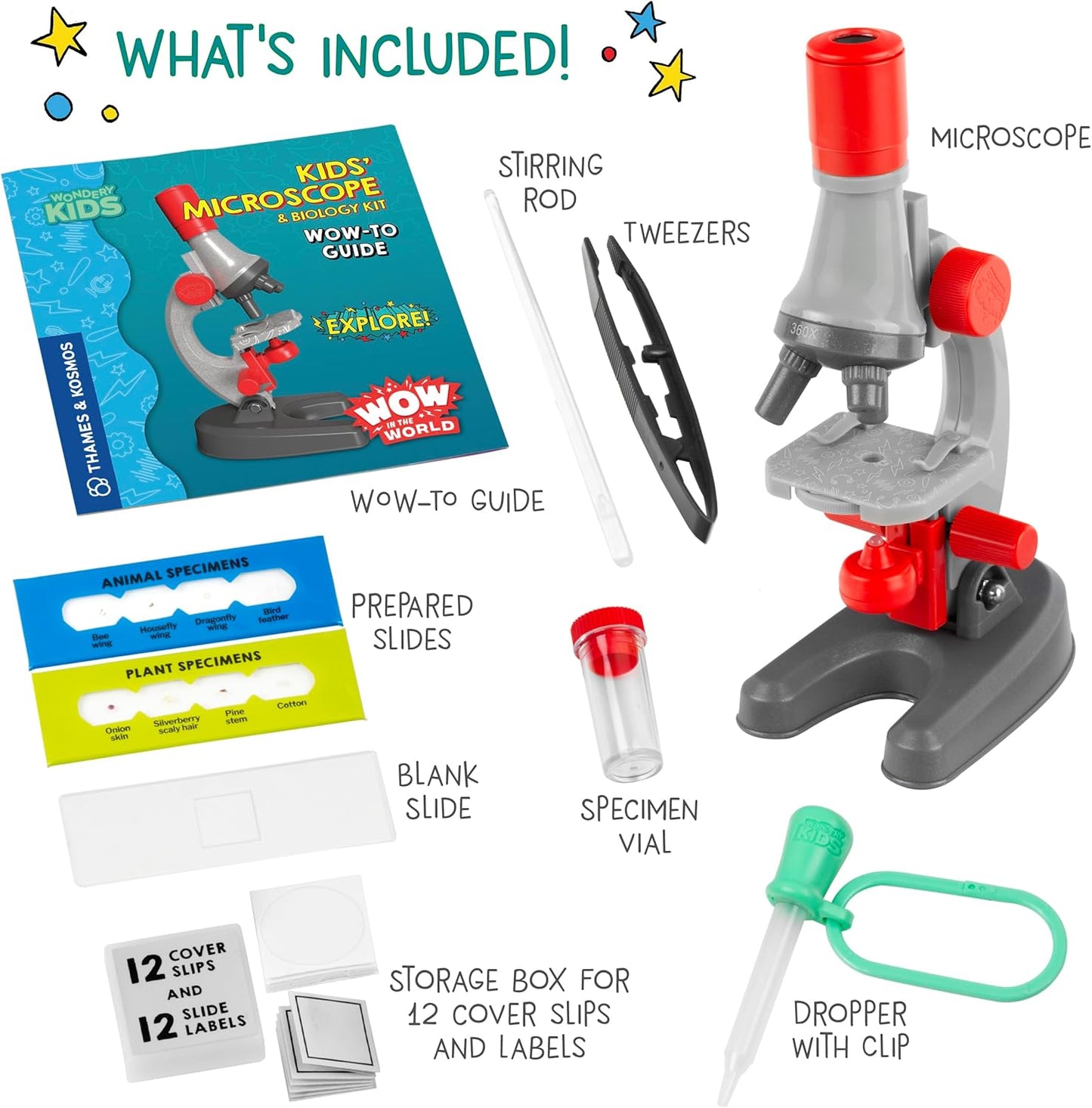 Wow in The World Kids’ Microscope & Biology Kit, Up to 720x Magnification, LED Illumination, Prepared & Blank Slides, Companion Audio Content, Beginner Science Gift for Ages 6+ by Thames & Kosmos