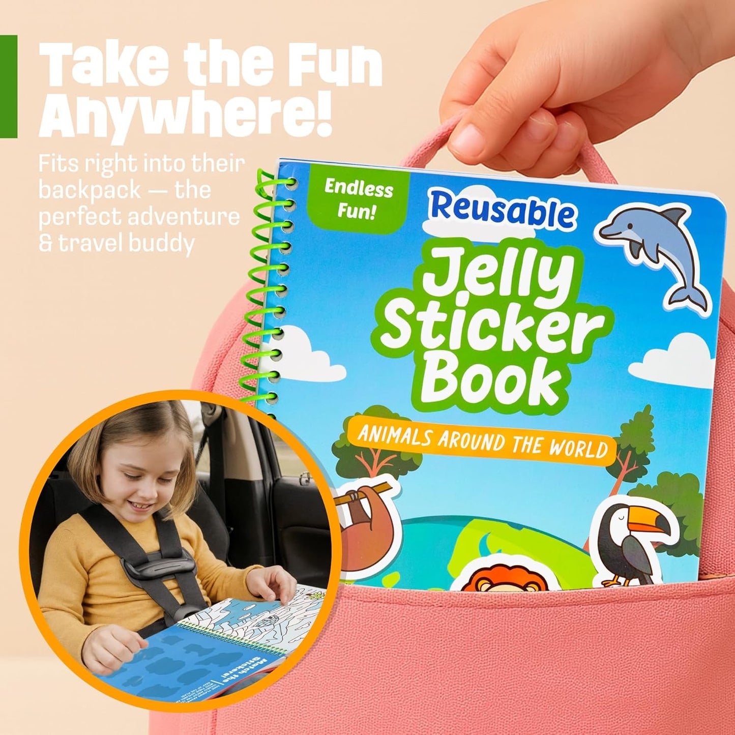 Reusable Jelly Sticker Book - Farm, 7 Scenes - 50 Thick Washable Stickers for Toddlers & Kids: Animals Stickers for Kids, Gift for Ages 3-5 Years Old - Toddler Travel Toys 2-4, Road Trip Activities