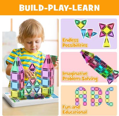 42PCS Mini Magnetic Tiles Travel Set with Iron Storage Box - Portable STEM Building Blocks for Kids 3-8, Montessori Educational Magnet Toys for Airplane, Car Rides & On-The-Go Play