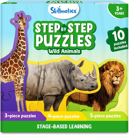 Skillmatics Step by Step Puzzles - 40 Piece Jigsaw & Toddler Puzzle, Montessori Educational Toy for Boys & Girls, Farm Animals, Travel Friendly, Gifts for Kids Ages 3, 4, 5 and Up