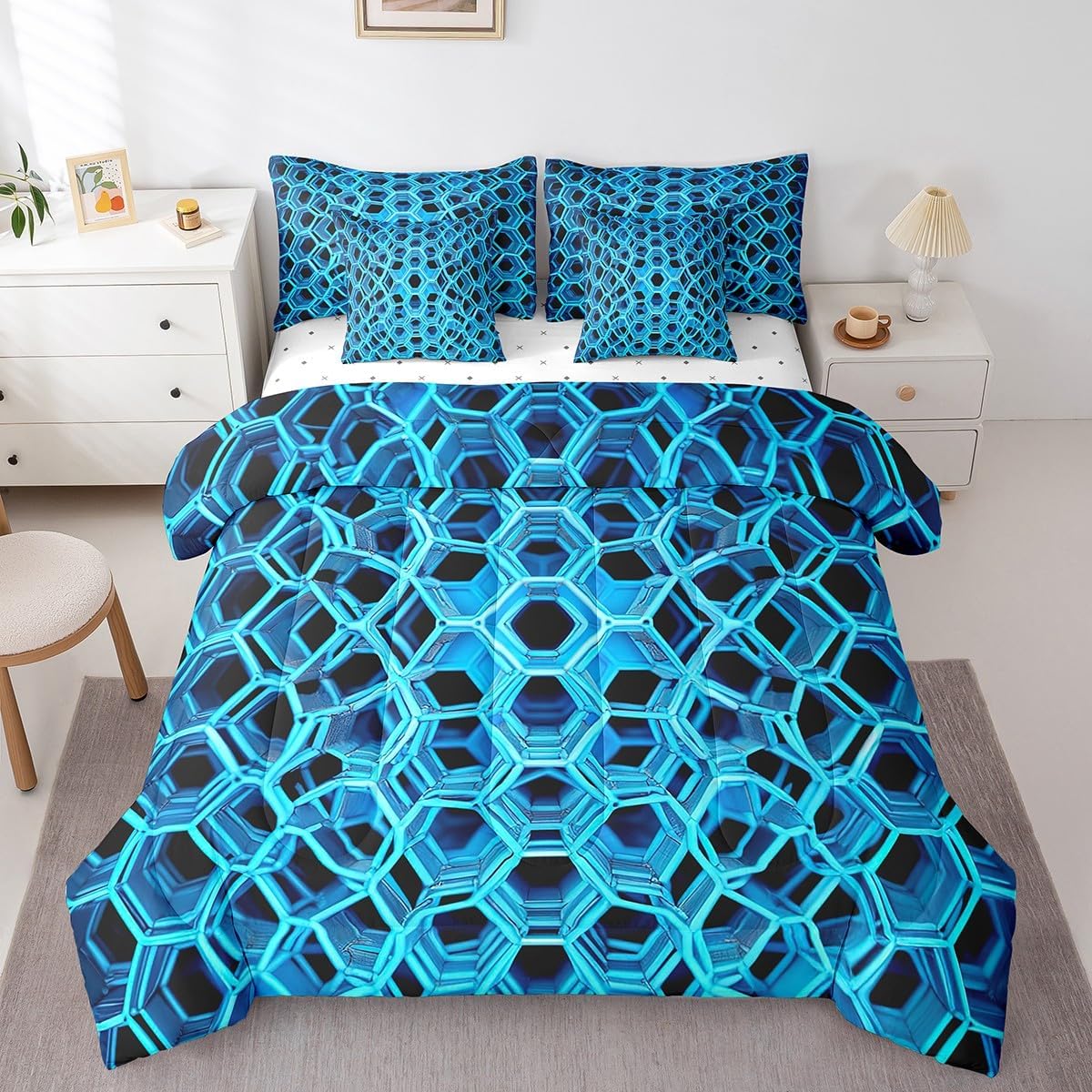 Erosebridal Chemical Equation Bed in a Bag Queen Comforter Set 7 Piece,Chemistry Bedding Sets Science Students Learning Gift Sheet Set with Comforter,Molecular Formula Education Bed Set - Colors A