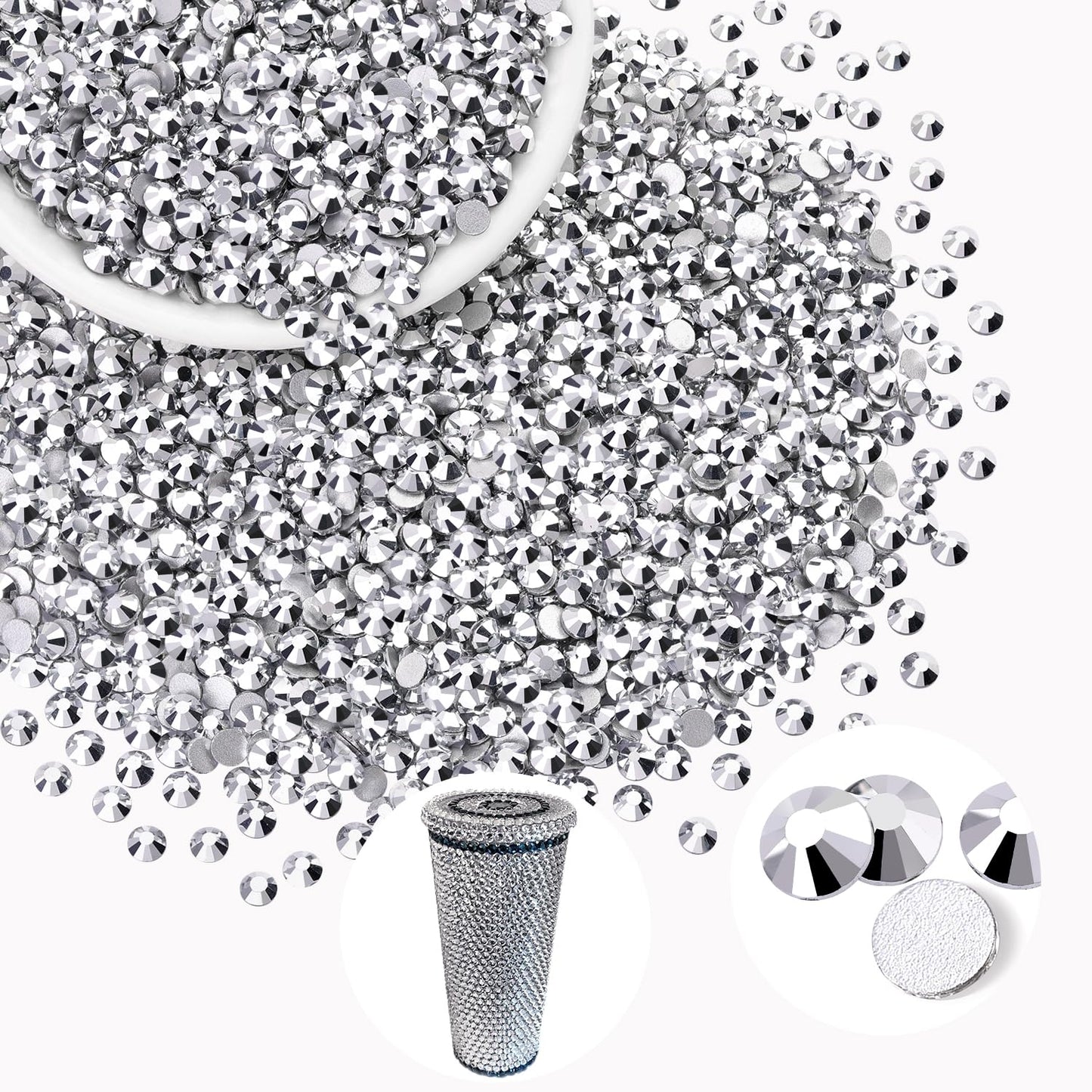 5000PCS SS6/2mm Glass Crystal Rhinestones (Clear), Bedazzling Flatback Rhinestones for Crafting DIY Crafts Nail Art Makeup Decoration, Gems Diamond Charms for Tumbler Shoes Clothing Mug