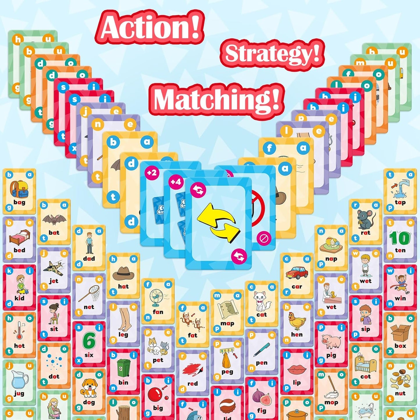 Broytain CVC Phonics Games for Toddlers,CVC Word Toy for Kids,Reading Card Game for Ages 4 5 6,Phonics Flash Cards to Learn Words,Educational Flashcards for Preschool Kindergarten, and Homeschool