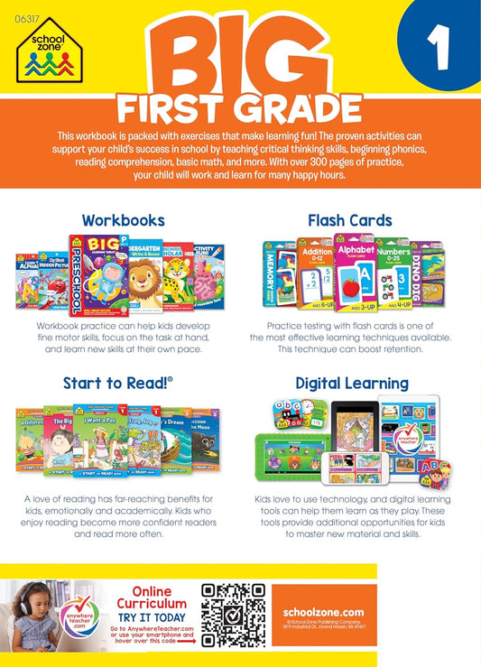 School Zone Big First Grade Workbook: 320 Pages, 1st Grade, Reading Comprehension, Phonics, Spelling, Vocabulary, Basic Math, Time, Money, Fractions, Ages 6 to 7