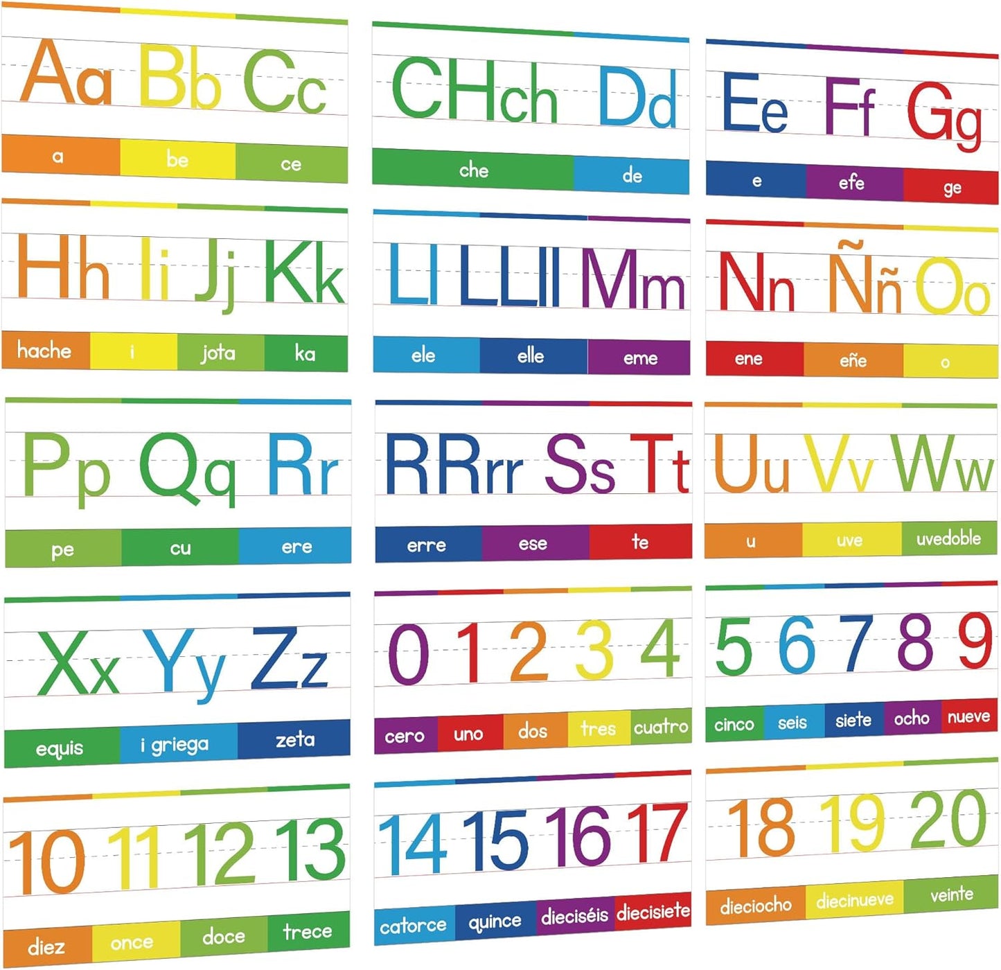 YIYDONG 15 Pieces Spanish Alphabet Line Bulletin Board Set Alphabet for Classroom Wall ABC Spanish Posters for Classroom Decor