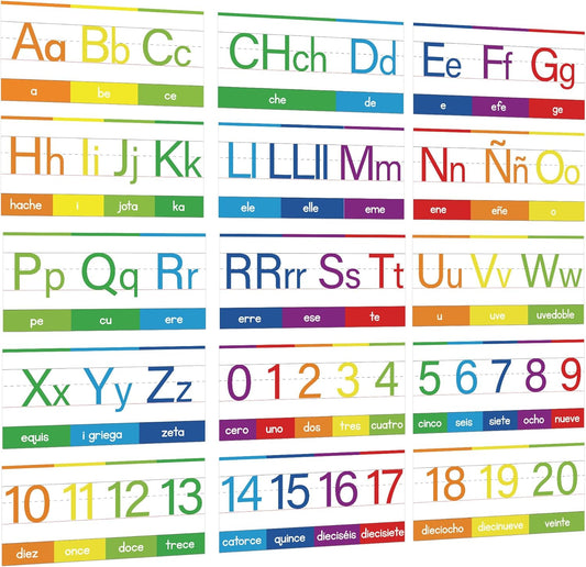 YIYDONG 15 Pieces Spanish Alphabet Line Bulletin Board Set Alphabet for Classroom Wall ABC Spanish Posters for Classroom Decor