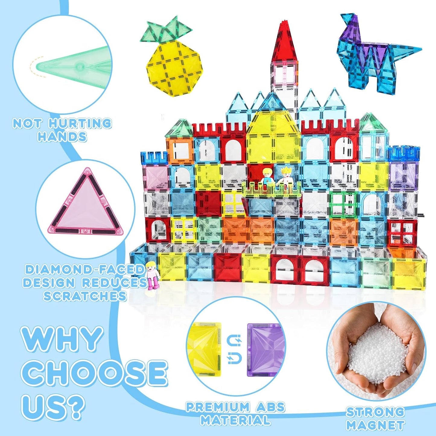 Paaxido Magnetic Tiles, 130PCS Magnetic Blocks Set with 2 Cars, 4D Diamond Magnet Building Blocks, STEM Preschool Educational Magnet Toys Gift for Kids, Boys and Girls 3 4 5 6 7 8+ Year Old