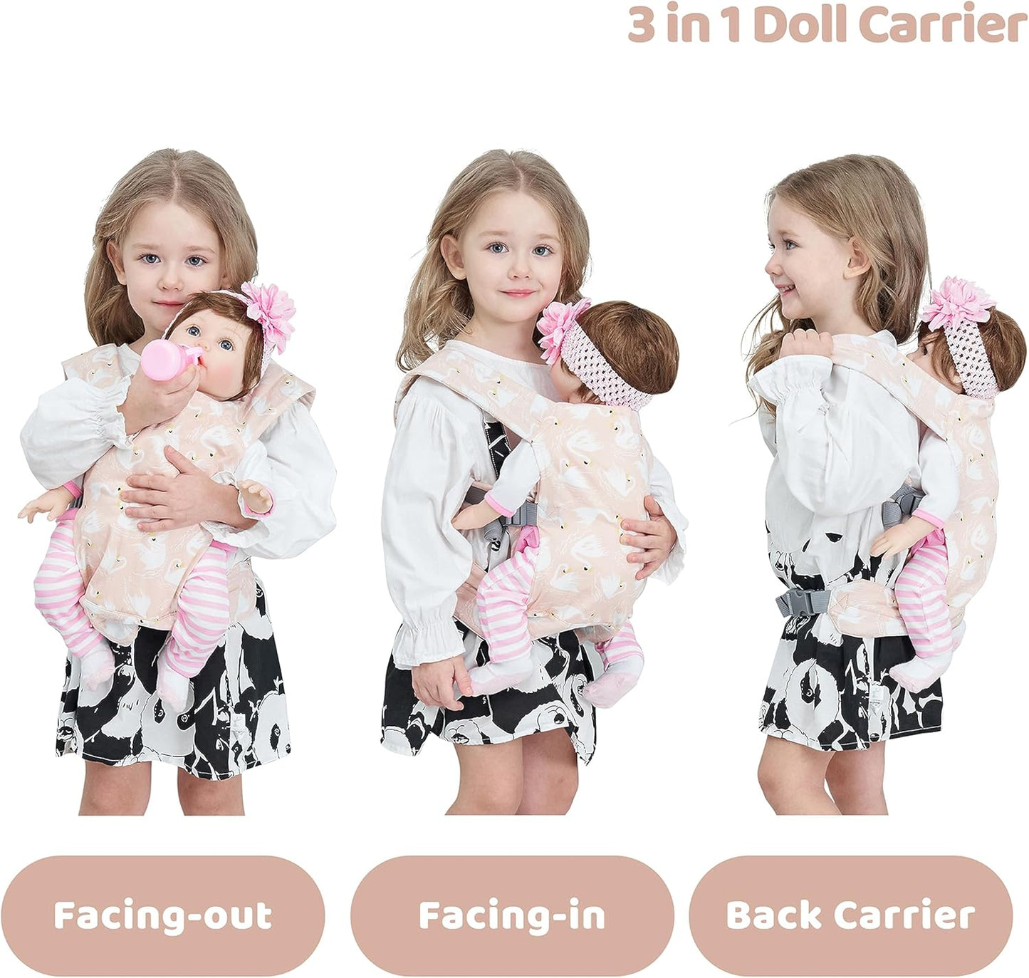 Miracle Baby Doll Carrier for Kids, Front and Back Baby Doll Accessories Backpack Kid Toddlers Play Toy Baby Carriers with Adjustable Straps for Little Girls