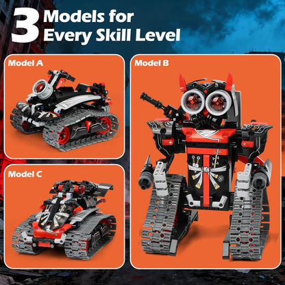 3 in 1 Robot Building Kits - STEM Toys for Kids 6 7 8 9 10 11 12+ Year Old, Birthday Gifts for Boys, Remote APP Control Coding Projects, Science DIY Robotics Kit