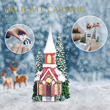 Christmas Snow Globes Lantern, Church and Christmas Tree Christmas Decorations Indoor, 6H Timer Battery & USB Powered Light Up Musical Snow Globes for Kids Women Adults Gift Thanksgiving Home Decor