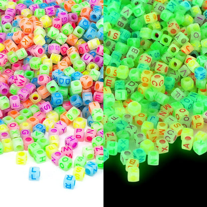 Letter Beads, Augshy 1400 Pcs Morandi Cube Alphabet Bead,Square Letter Beads with 1 Roll 10M Crystal String Cord (6mm)