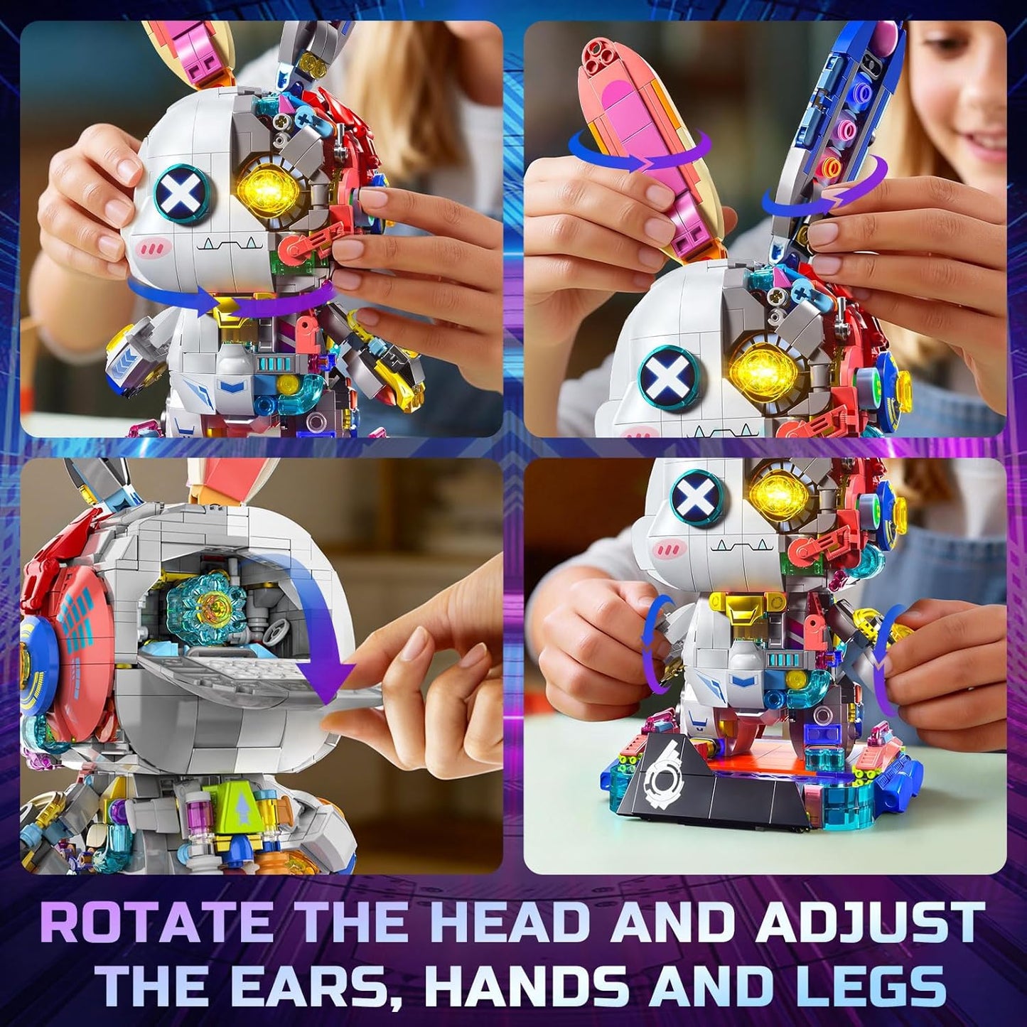 PIKARO Mechanical Bunny Rabbit Building Set for Boys Girls - Collection Animal Punk Style Toy Model Kit with LED Light, Easter Halloween Birthdays Gift for Teens Kids Age 8 12 14 (1377 Pieces)