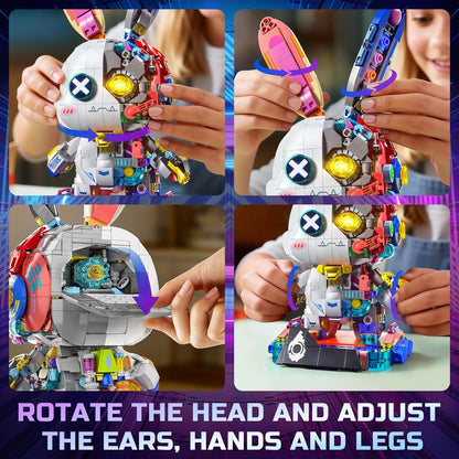 PIKARO Mechanical Bunny Rabbit Building Set for Boys Girls - Collection Animal Punk Style Toy Model Kit with LED Light, Easter Halloween Birthdays Gift for Teens Kids Age 8 12 14 (1377 Pieces)