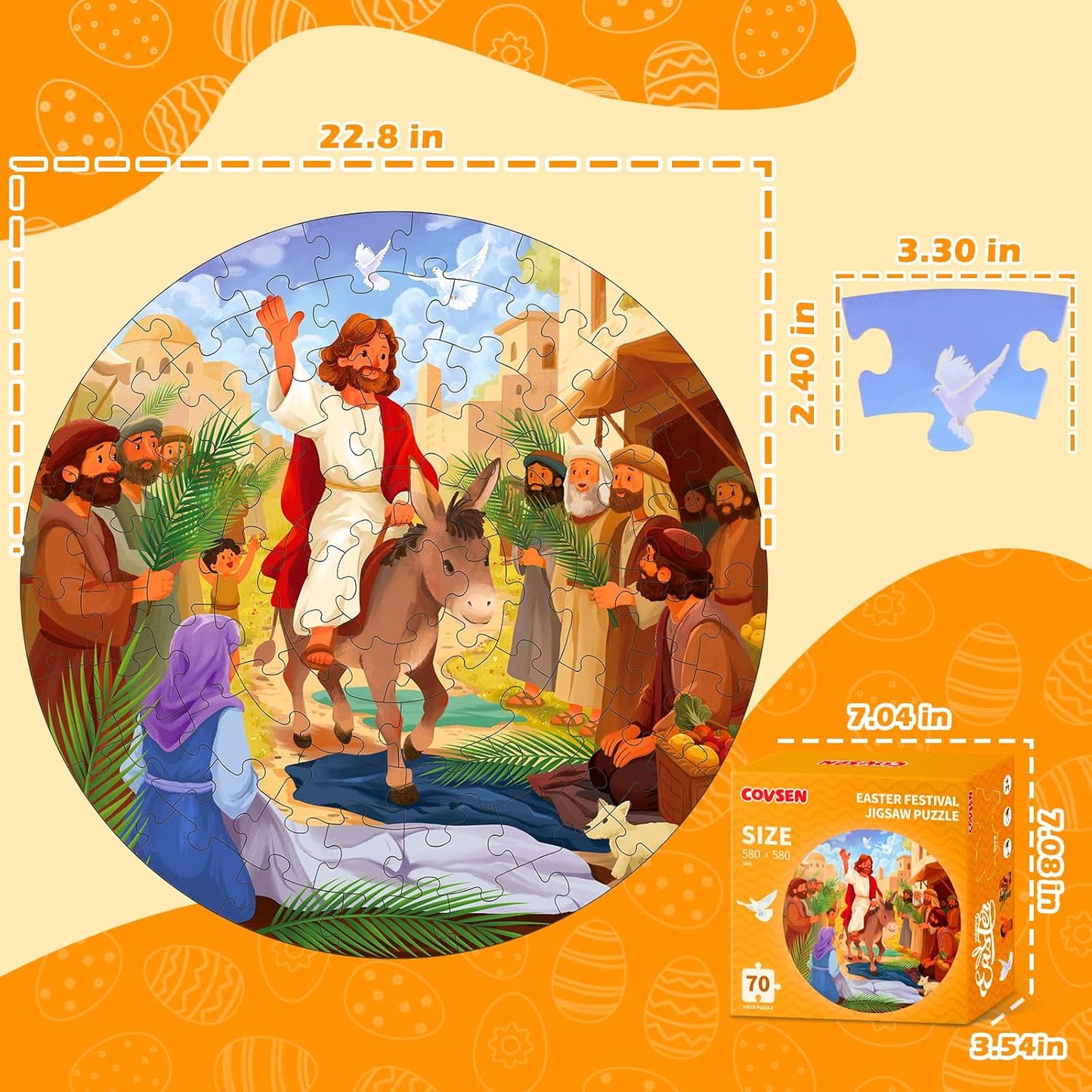 Christian Bible Jigsaw Puzzle for Kids, 70 Piece Jesus Floor Puzzle for Kids, Jesus’ Triumphal Entry Puzzle Educational Toy for Sunday School, Holy Week, Palm Sunday – Gift for Boys & Girls Ages 3-8