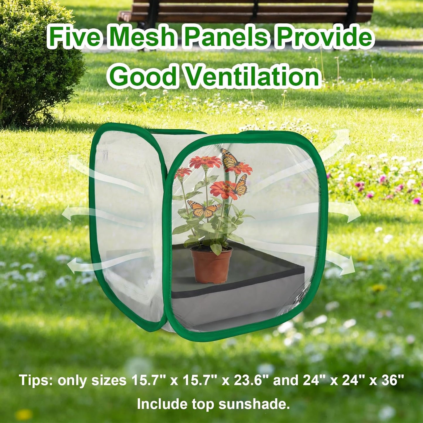 Butterfly & Insect Habitat Cage 24" x 24" x 36", Extra Large Butterfly Enclosure with Poop Tray for Easy to Clean, Pop-up Caterpillars Mesh Cage Terrarium with Sunshade Top for Outdoor.
