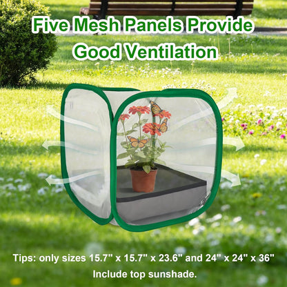 Butterfly & Insect Habitat Cage 24" x 24" x 36", Extra Large Butterfly Enclosure with Poop Tray for Easy to Clean, Pop-up Caterpillars Mesh Cage Terrarium with Sunshade Top for Outdoor.