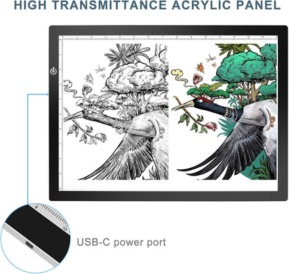 LitEnergy A4 LED Copy Board Light Tracing Box, Adjustable USB Power Artcraft LED Trace Light Pad for Tattoo Transferring, Drawing, Sketching, Animation, Stenciling, Diamond Art Painting Accessories