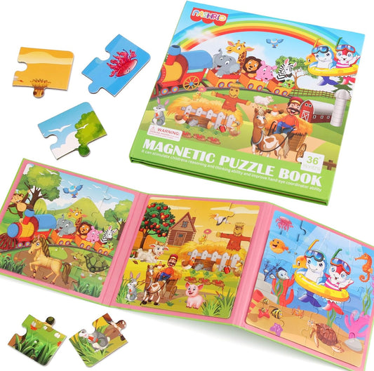 Magnetic Puzzles for Kids Ages 4-6, 20-Piece Toddler Travel Toys Unicorn Princess Puzzles Ages 3-5, Educational Learning Magnets, Ideal Road Trip Activities Toys for 3 4 5 6 Boys and Girls