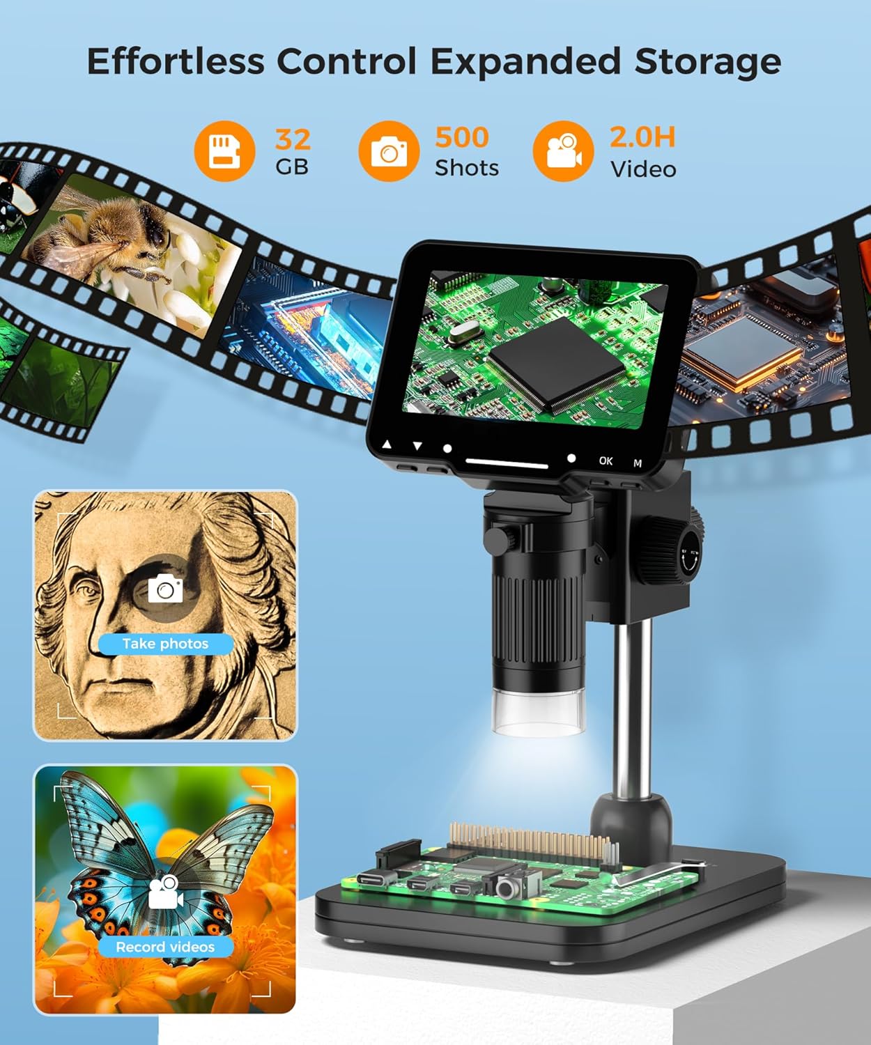 LCD Digital Microscope,4.3 Inch 1080P 10 Megapixels,10MP Camera Video Recorder with HD Screen,1-1000X Magnification Zoom Wireless USB Stereo Microscope Camera,