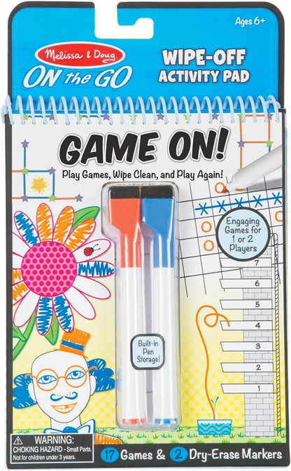 Melissa & Doug Write-On Reusable Games Activity Book - Travel Games and Kids Games With Dry Erase Markers for Kids, Road Trip Activities for Kids, Ages 6+ - FSC Certified