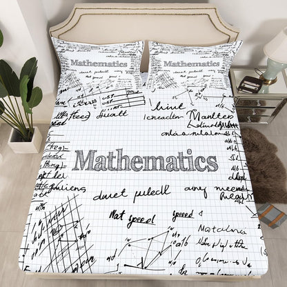 Erosebridal Science Theme Bed Sheets Set Full Size for Boys Girls Chemistry Periodic Table Print Sheet Set Chemical Subject Theme Sheets Teens Kids Math Science Atyle Fitted Sheet 4 Pcs