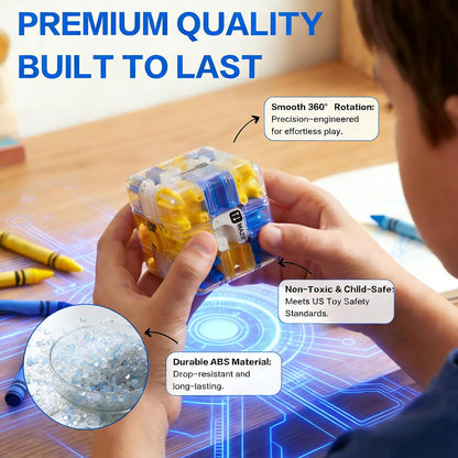 2-Pack 3D Maze Cube Puzzle, Battle Set for 2 Players, 2-in-1 Twist & Roll Brain Teaser Toys, Family Game Night & STEM Learning Gifts for Kids Teens (Blue & Yellow)